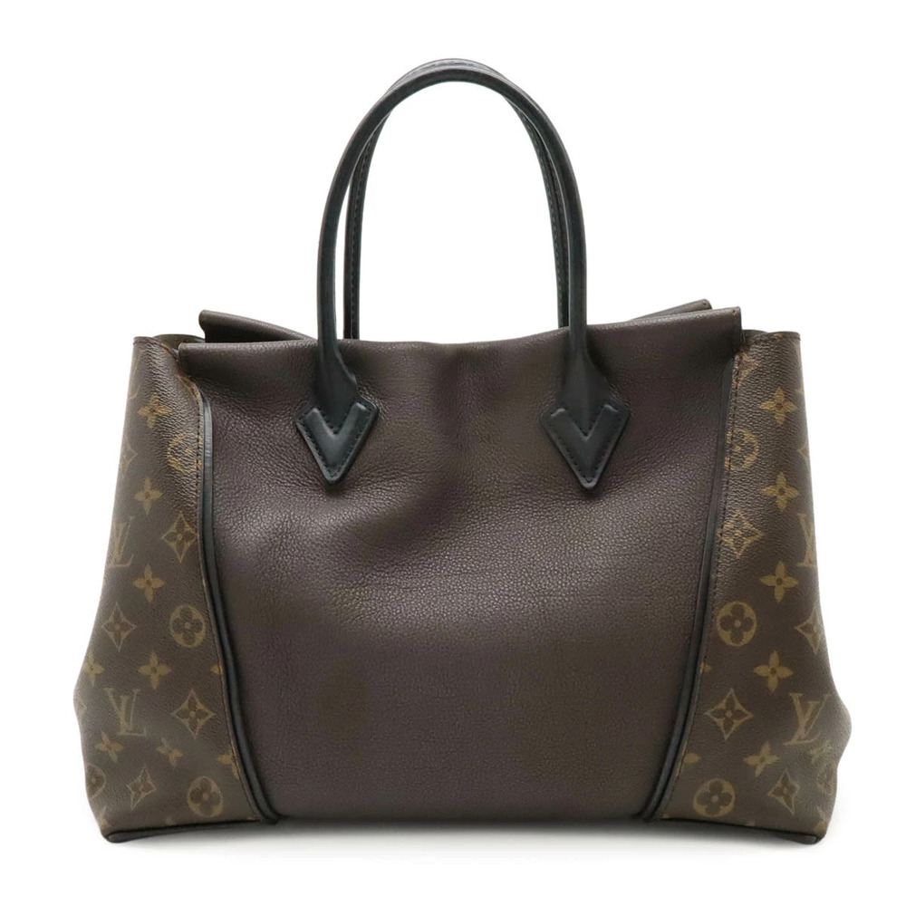 LOUIS VUITTON Monogram Tote W Bag Handbag Chocolate Brown Black